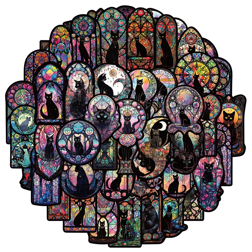 

10/30/50PCS Dark Stained Glass Gothic Cat Cartoon Sticker DIY Phone Laptop Luggage Skateboard Graffiti Decals Fun for Kid Toy