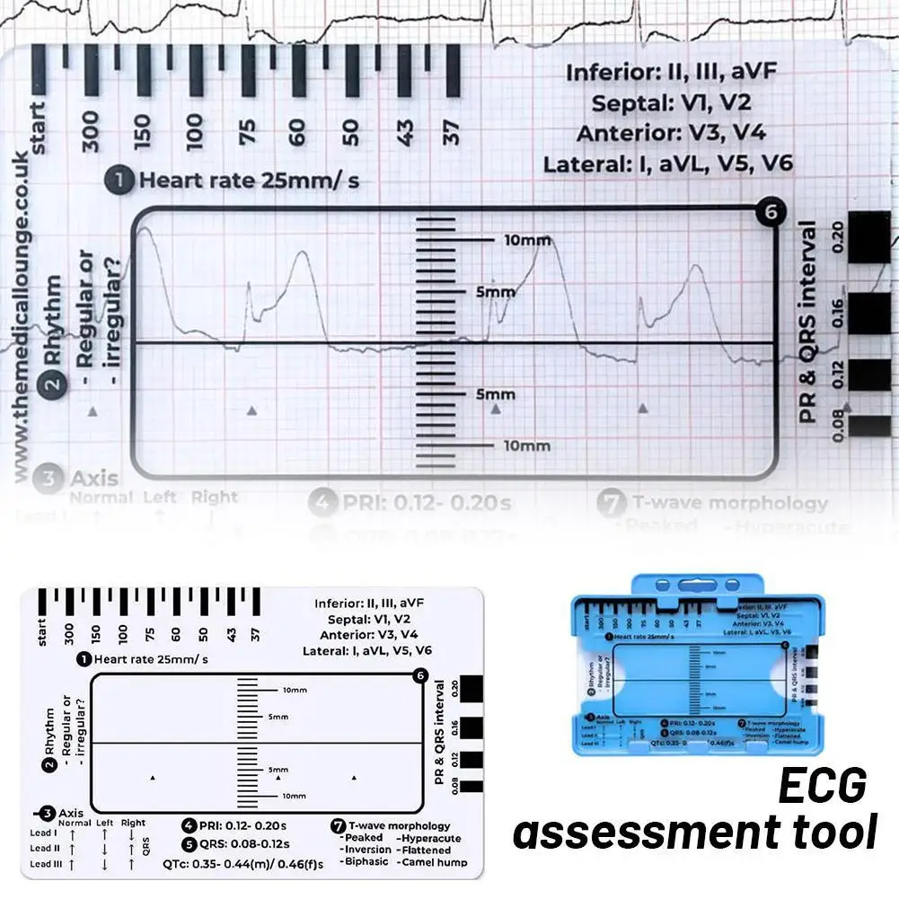 ECG 7 Step Ruler Portable Heartbeat Ecg Observation Transparent 7-Step Scale Measurement Tool Ruler For Ecg Interpretation stationery ruler