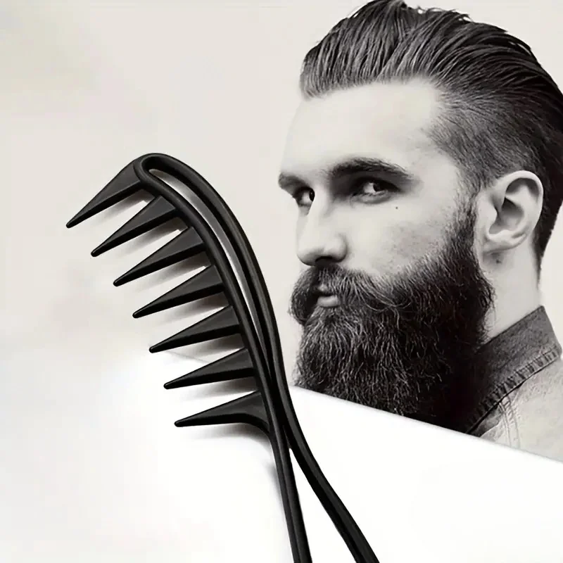 Hairdressing comb for men, black, massage comb, plastic wide-tooth comb, large-tooth comb for oily hair