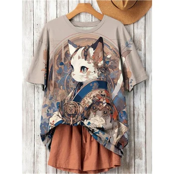 3D Printed Fashion Cat T Shirt For Women Japanese Cartoon Pattern Short Sleeves Summer Casual O-Neck Tops Tees Harajuku T-Shirts 1