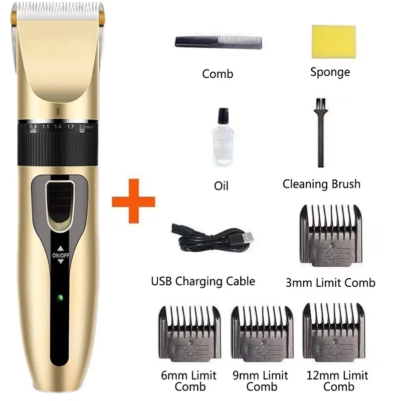 Barbeador elétrico, aparador de beleza elétrico, barbeador recarregável USB, máquina de cortar cabelo animal profissional de baixo decibel