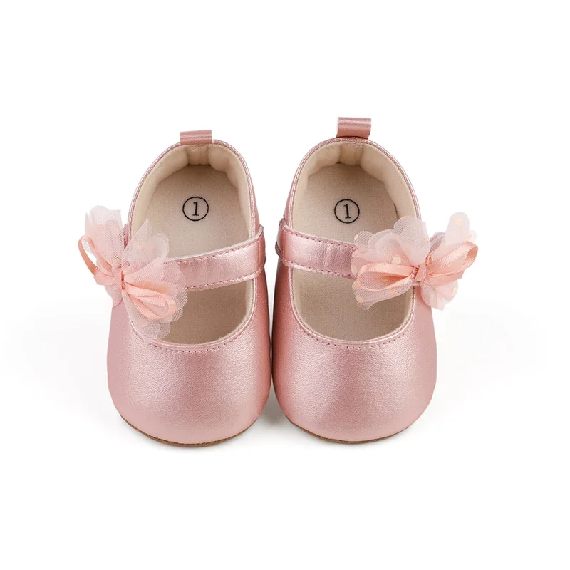 BeQeuewll Infant Baby Girls Princess Shoes Shine Surface Dot Print Mesh Bowknot Flats Non-Slip Adorable Baby Shoes 2