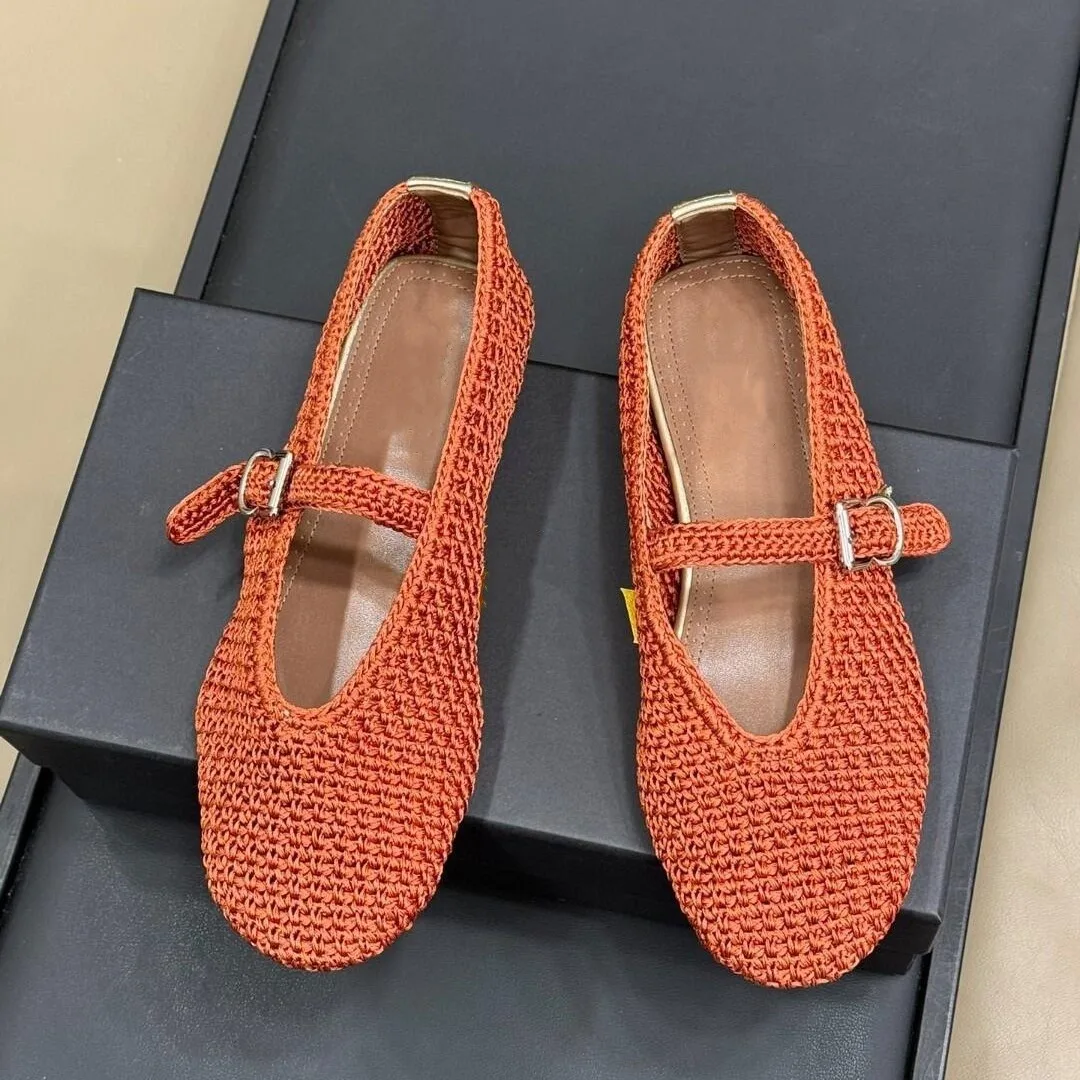 Knitted Hollow Out Flats Mary Janes Shoes Women Spring Summer Breathable Elegant Ballet Shoes Ladies buckle strap Loafers 2025