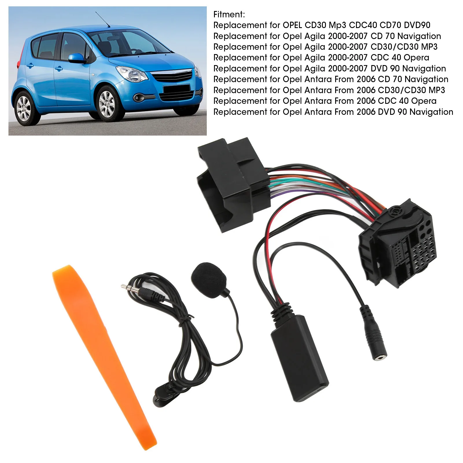 Bluetooth5.0 AUX IN Adapter 12‑Pin Handsfree Microphone Replacement for CD30 Mp3 CDC40 CD70 DVD90 Bluetooth AUX IN Cable