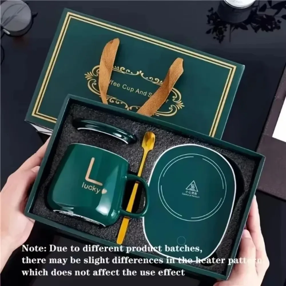 Mug Christmas Gift Set 55 Degrees Thermostat Cup Multi Scenario Portable Warm Ceramic Mugs With Spoon Practical Organizer Bags