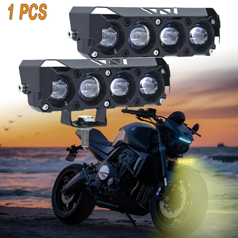 Motorcycle LED Lighting 4 Lenses High/Low Beam 3000LM Aluminum Housing ...