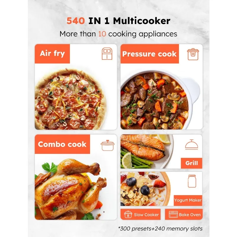 Air Fryer & Electric Pressure Cooker, 540-in-1 Highly Programmable One-Touch Cooker, 105kPa, Crisp&Tender Flavor Combo For Food