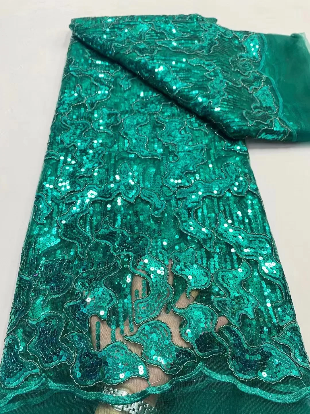 

5 Yards African Lace Fabric High Quality 2024 Wedding Luxury Nigeria Sequins Lace Fabric Material For Party Dress