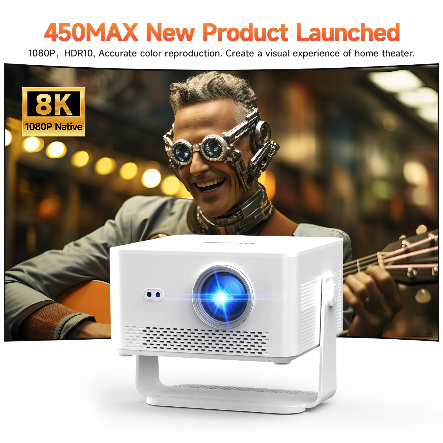 맥큐빅 HY450MAX 1100ANSI 비디오 프로젝터 1080P 자동 초점 Wifi6 8K 프로젝터 안드로이드 14 휴대용 프로젝터 (영화용)