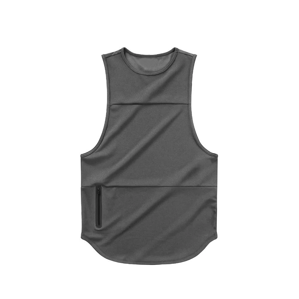 Men's Casual Sports Quick-drying Sleeveless Tank Top With Zipper Pocket Design For Gym Fitness 1 Piece sports vest