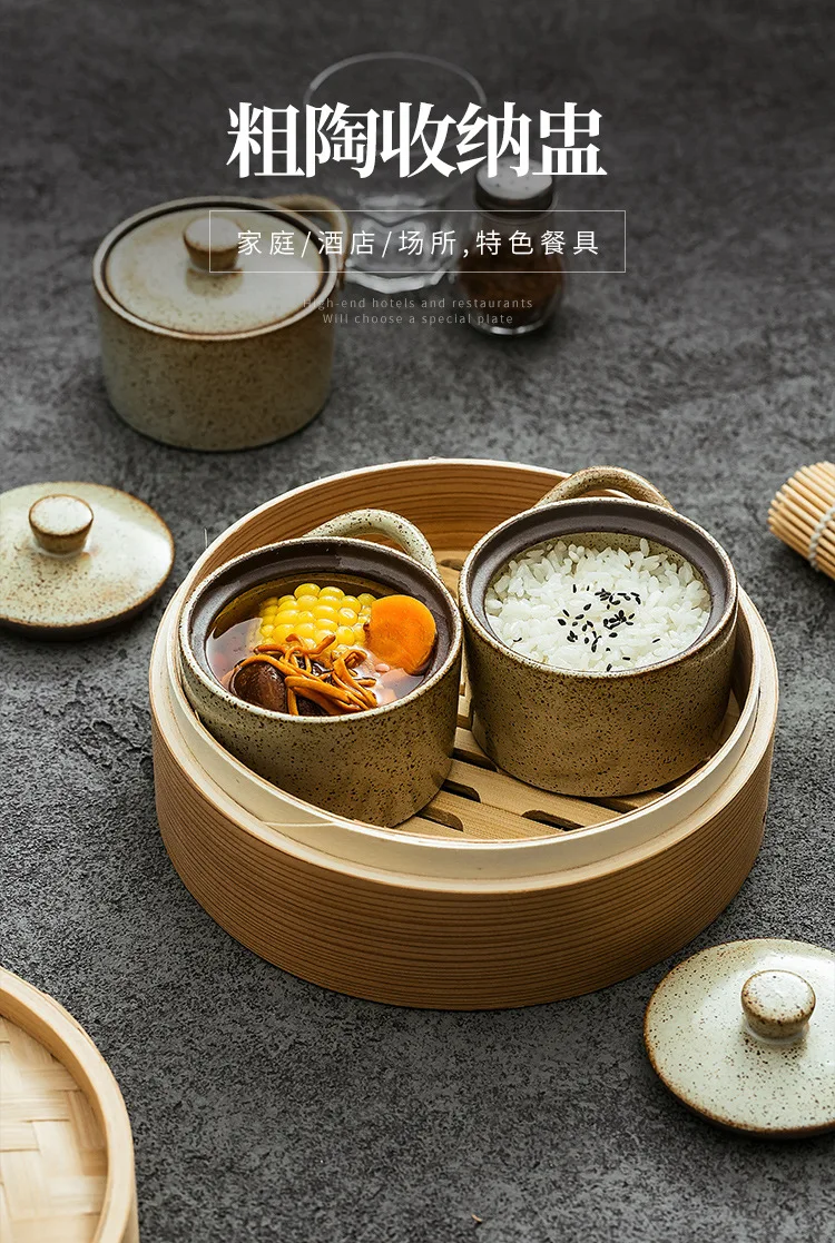 Description Picture 2 of itemCeramic Waterproof Stew Cup Small Soup Cup Japanese Coarse Pottery with Lid Stew Pot Household Complementary Food Bowl with Lid