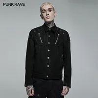 PUNK RAVE Men’s Punk Rugged Slim Fitting Jacket Casual Black Shirts Men Clothing   Four Seasons Spring/Autumn 1
