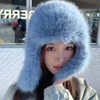 Winter Plush Faux Fur Hat for Women Thick Fluffy Ear Protection Cap Windproof Warm Headgear Bomber Hat Female Panama Russian Cap 1