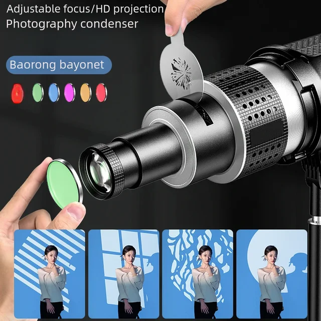 Bowens Mount Flash Snoot Conical Lens Video Artist Modelling Shape Photo Studio  Light Kit with Optical Spotlight Lens 35 Gobos 4