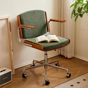 Solid Wood Vintage Office Chair Ergonomic Adjustable Swivel with Lumbar Support for Home Study Desk and Bedroom - Image 4