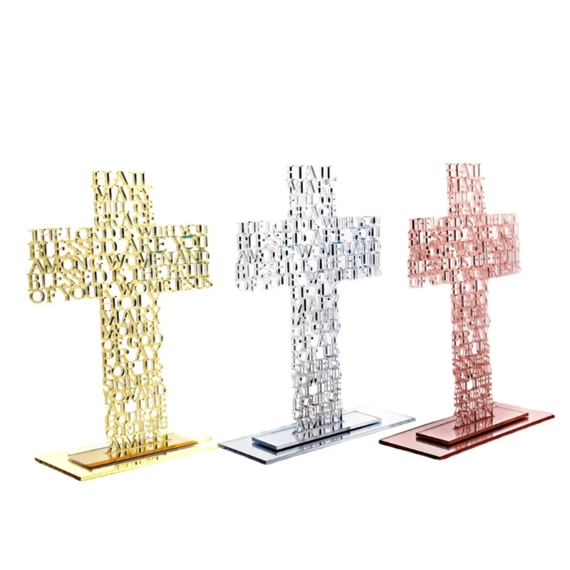 

448B Acrylic Religious Standing Prayer Crucifix Crosses Decoration Vintage Christian Church Shelf Tabletop Ornaments