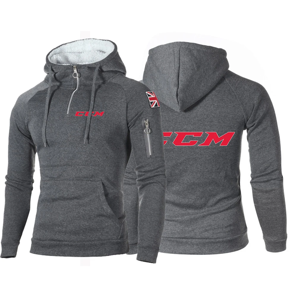 CCM men's autumn solid color hooded pullover men's hooded sweatshirt long sleeve fitness sweater