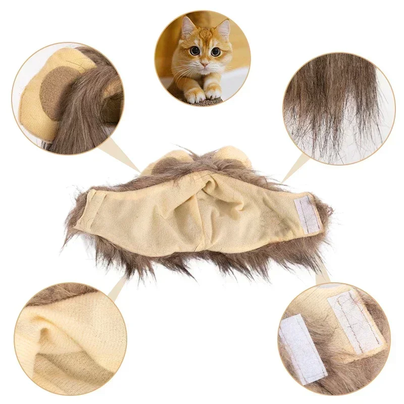 고양이 의상 귀여운 사자 갈기 고양이 가발 모자 코스프레 옷 모자 드레스업 강아지 새끼 고양이 할로윈 크리스마스 파티 장식 용품