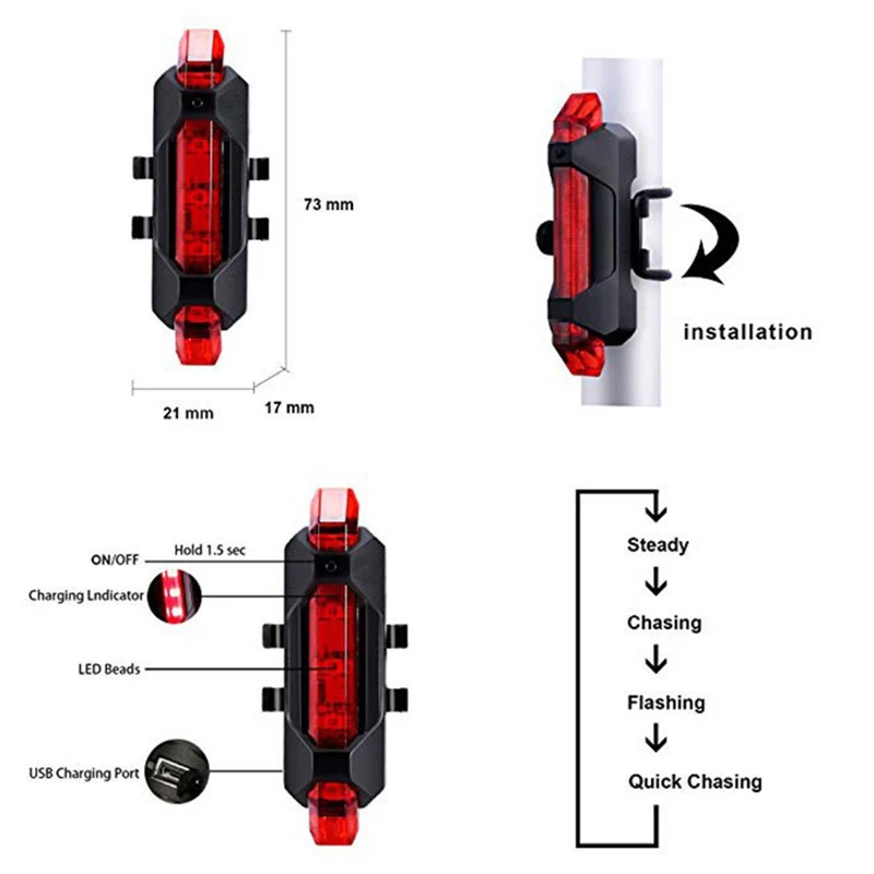 Bicycle Tail Light LED Bike Rear Lamp USB Rechargeable Mountain Road Bike Tailli