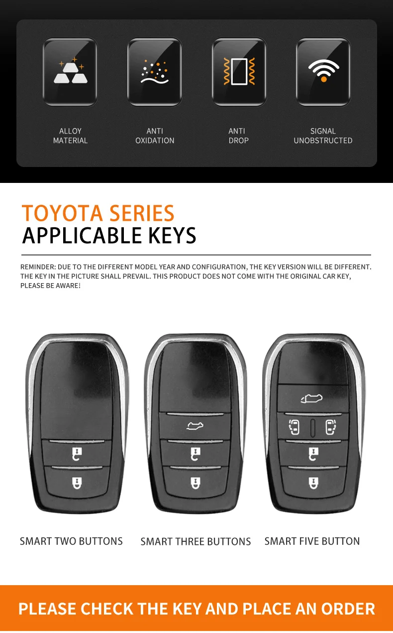 Custodia per chiave a distanza per auto in lega di zinco Shell per Toyota RAV4 Corolla Hilux Fortuner Land Cruiser 200 Camry Sienna Previa Protector - Sa6cefc31714c4f66b16968028d063419F