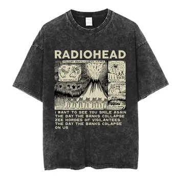 Radiohead Rock Band Washed Cotton T Shirt Men Women Hip Hop Music Tee Fashion Short Sleeve Tshirt Summer Oversized T-shirts Tops 1