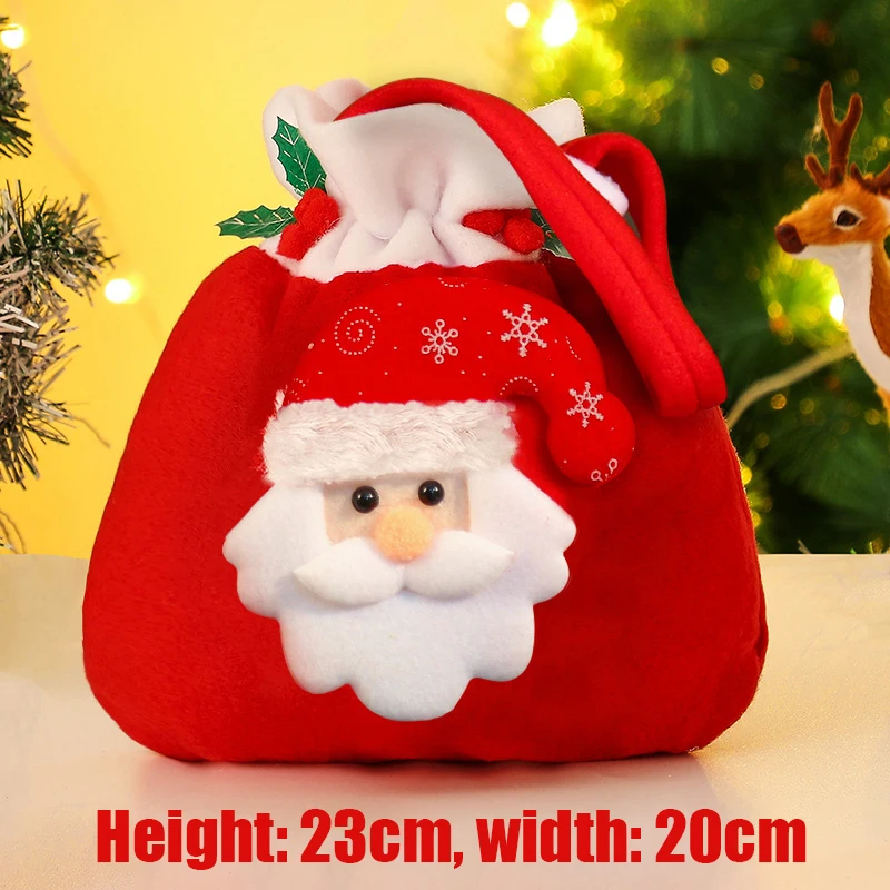 4Pcs Christmas Bags Drawstring Flannel Xmas Gifts Bag Santa Sack Children Gift Storage Bag New Year Candy Pouch Snowman Elk Bear gift bags christmas gift bags