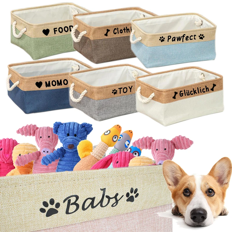 Personalized Dog Toy Basket Cat Storage Foldable Box Custom Name Pet