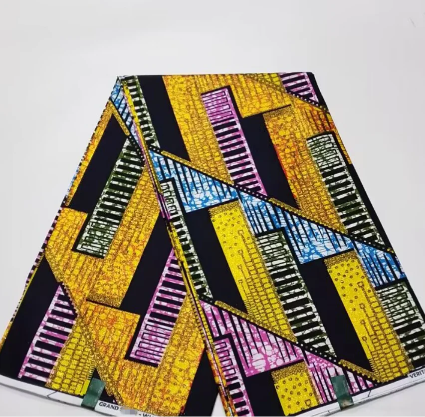 Buona Qualità African Glitter Shine Real Wax Fabric Ankara Pagne Tissu Print Grand Cotton Material Batik Nigeriano Per Cucire Il Matrimonio