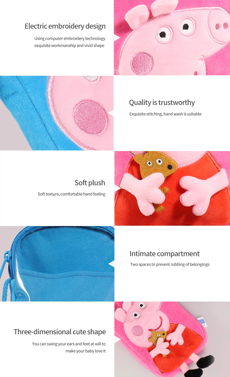 Niedlicher Peppa Pig Plüsch-Rucksack, einzelne Umhängetasche, weiches Stofftier, Kindergarten, Süßigkeiten-Geldbörse, rosa Schweinchen, Mädchen, Kind, Geburtstagsgeschenk – Detail 24