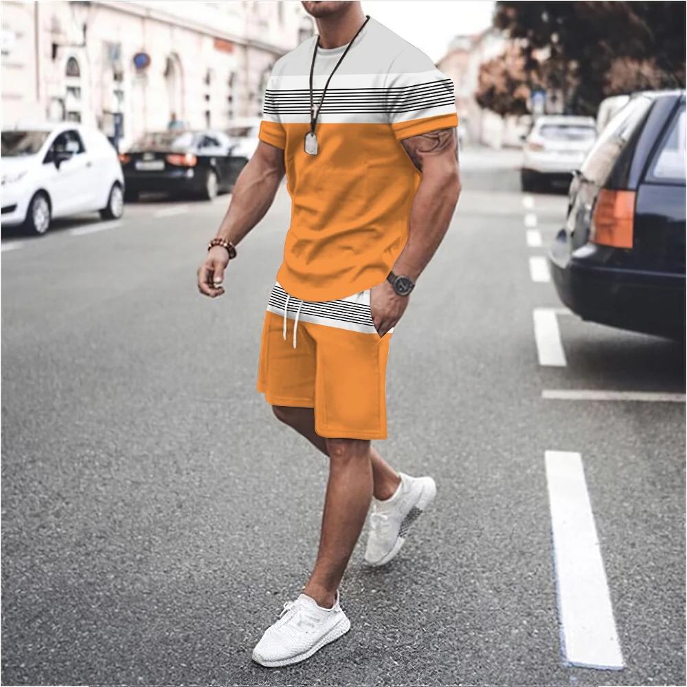 Men Summer Solid Color Tracksuit Fashion T-Shirt Shorts Casual Outfit Set Male Sports Jogging Suit Oversized Clothing Streetwear