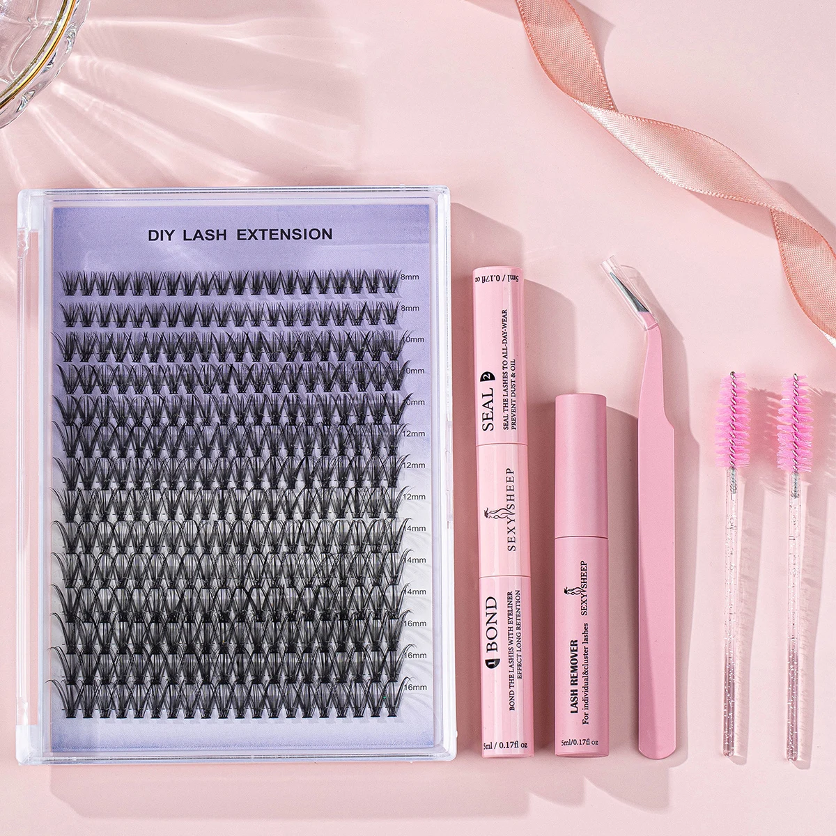 Individual Eyelash Clusters Kit DIY Lash Extension Kit Mix Length Lash Eyelash Tweezers Brush