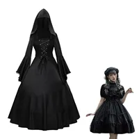 Gothic Medieval Dresses Retro Fashion Big Swing Long Sleeve Lace Up Hooded Dress Lace Flare Sleeve Dress Halloween Costumes - Image 5