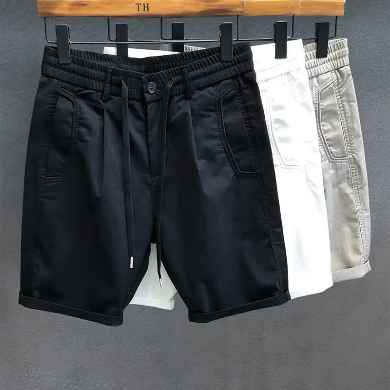 Elegant Fashion Harajuku Slim Fit Male Clothes Loose Casual All Match Sports Shorts Solid Cotton Pockets Straight Leg Shorts