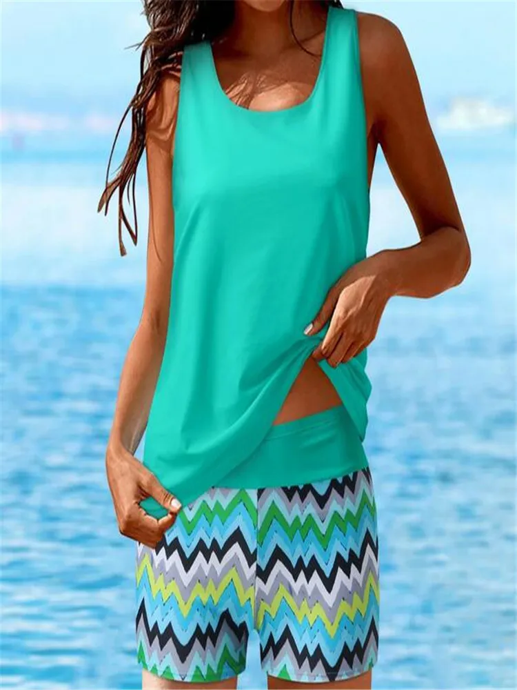 Women Tankini Swimsuits Printed 3 Piece Bathing Suits Swim Tank Top With  Boy Shorts Swimwear - AliExpress