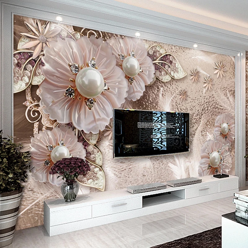Custom Luxury Jewelry Flores Papel de Parede 3d Mural para Parede Estilo Europeu Quarto Sala tv Fundo Home Decor Tamanho Grande