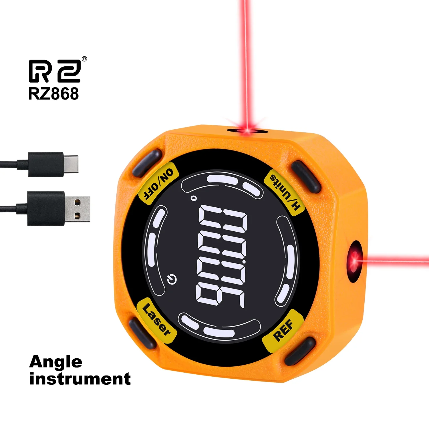 RZ Digital Inclinometer Laser Angle Finder 3-in-1 Line Protractor 4X90 Degree