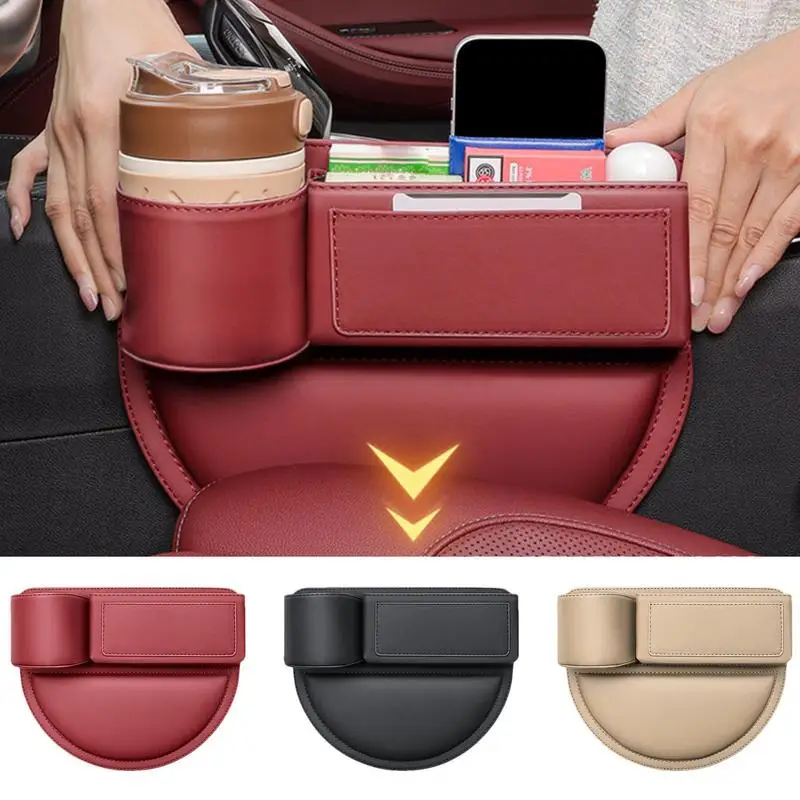 

Seat Interval Storage Box Car Seat Crevice Storage Waterproof PU Leather Seat Interval Bag with Cup Holder car case accessories