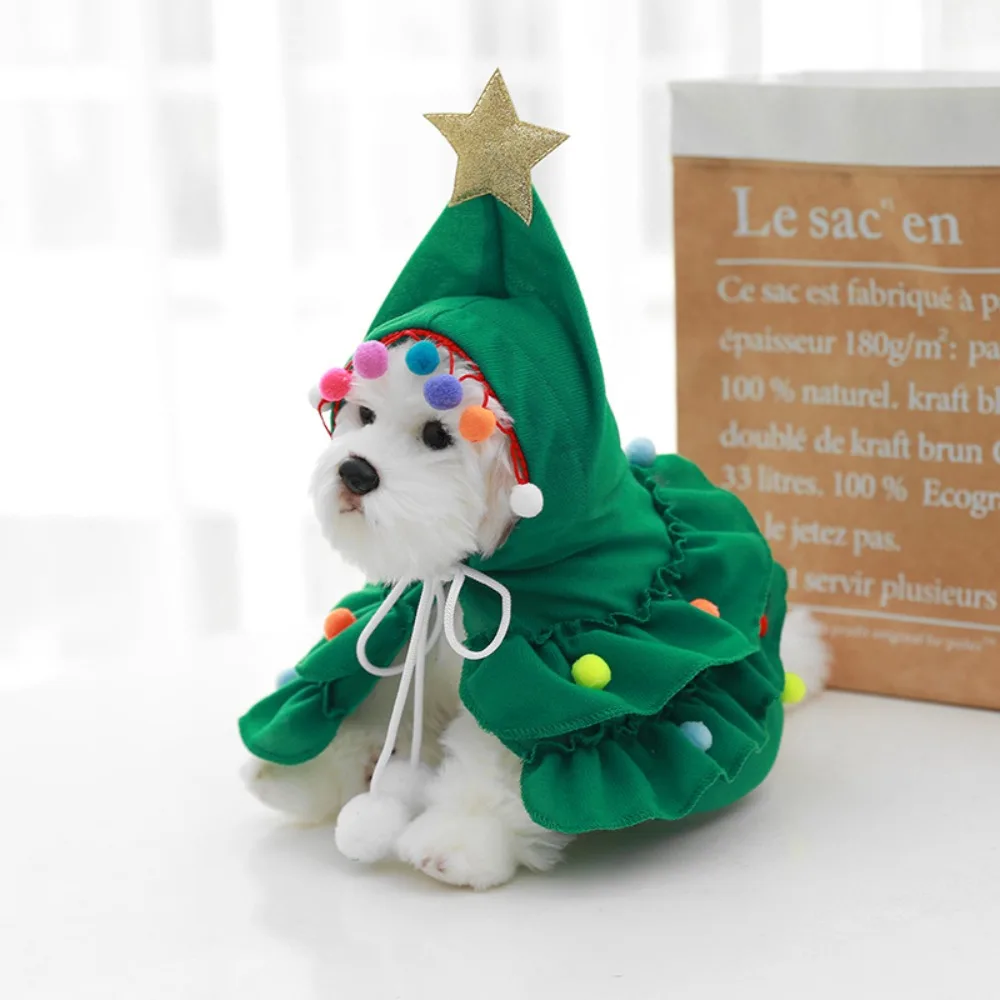 

Green Pet Christmas Costume Medium Size Christmas Tree Design Pet Shawl Easy to Put on And Take Off High Quality