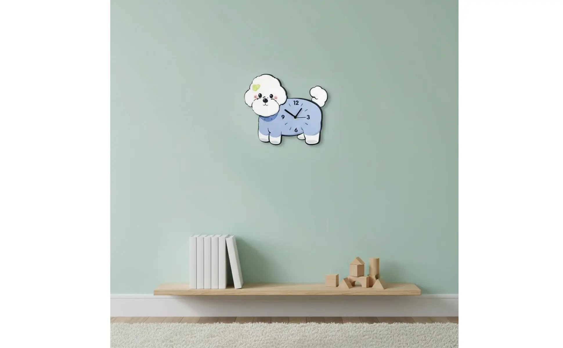 Bichon Frise Wall Clock Adorable Design Wagging Tail Dog Clock Distinctive Gift Easy Installation for Bedroom, Nursery