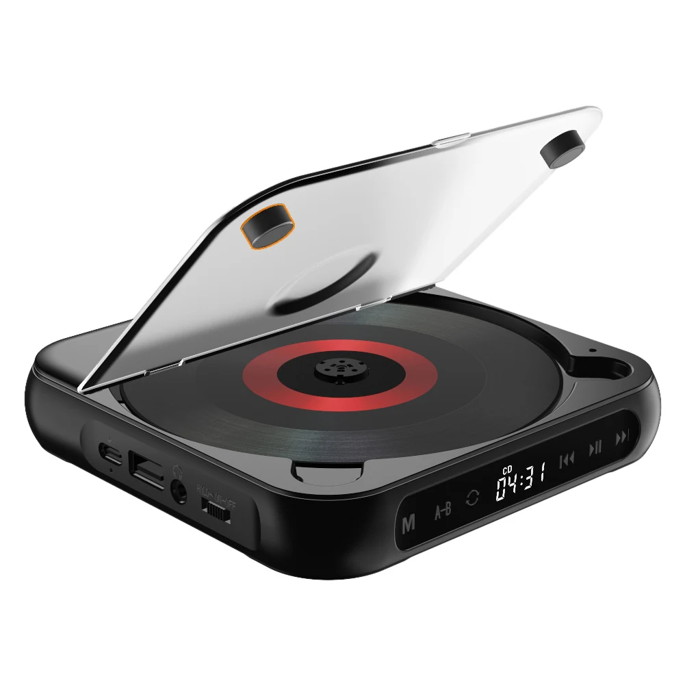 A-B 반복 블루투스 호환 CD 플레이어, USB AUX 재생 사운드 스피커 메모리 기능, 가정용 차량용 1200 mAh 배터리