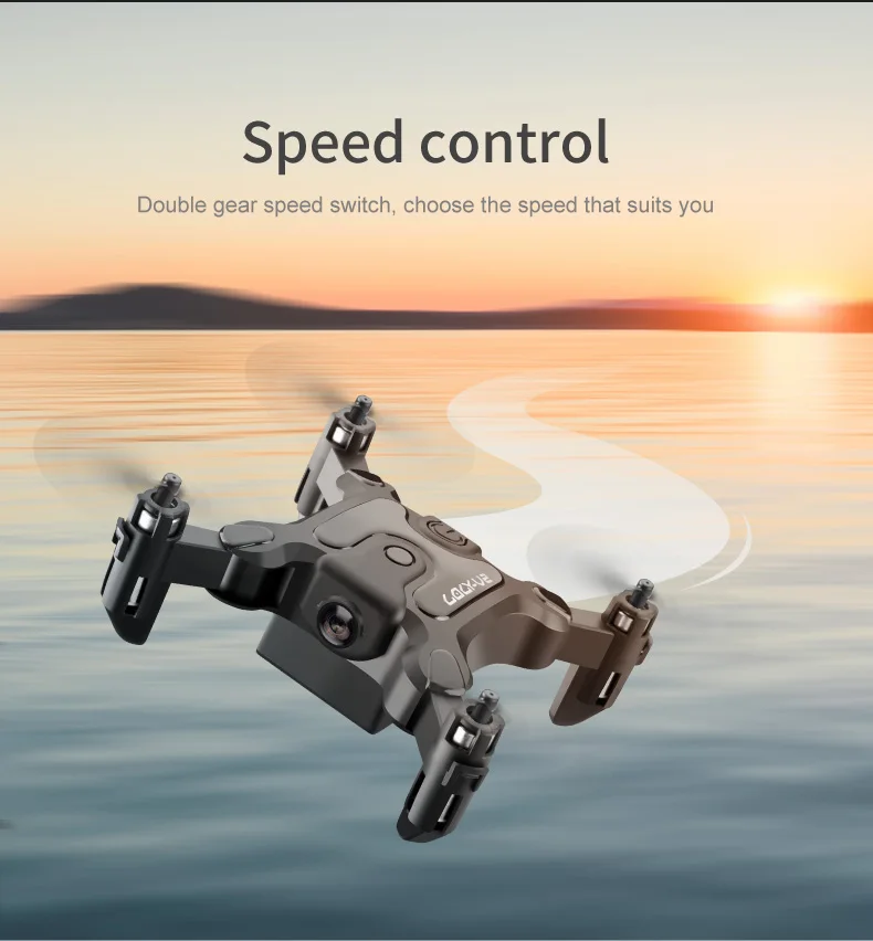 Mini Drone Professionnel 8K Noir en action dans un parc, capturant une vue aérienne avec maintien d'altitude stable.