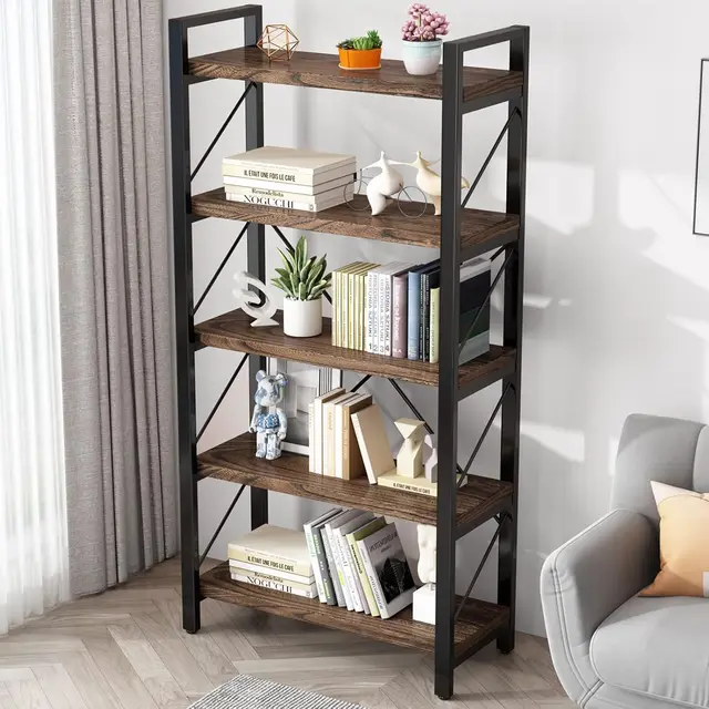 ] 5-Tier Rustic Industrial Bookshelf 5