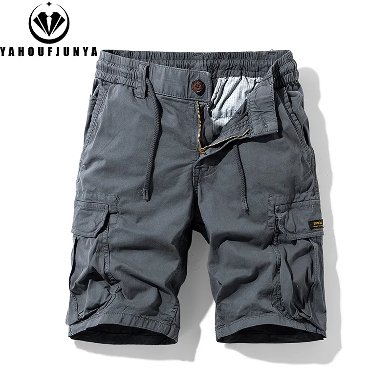 Men Summer Solid Color Outdoor Leisure Cargo Comfortable Shorts Men Elastic Waist Loose Straight High-Quality Design Shorts Male 3