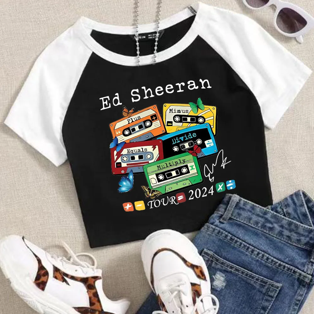 

Ed Sheeran Mathematics 2024 Tour Crop Tops T-Shirt Women Girls Fashion O-Neck Short Sleeves Fans Gift Tops