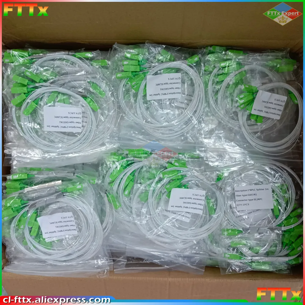 Free shipping 10 PCS/Lot 1X2 1X4 1X8 1X16 1X32 PLC SC/APC SM 0.9mm G657A1 PVC 1m FTTH Fiber Optic Splitter