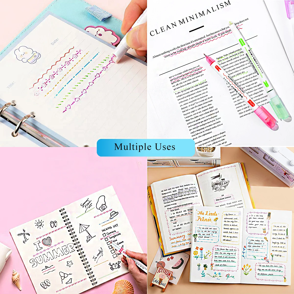 Contour Marker 8pcs Dual Line Dual Tip Curve Pens Multicolor Fun Curved Quick Dry Markers Note Drawing Highlighter