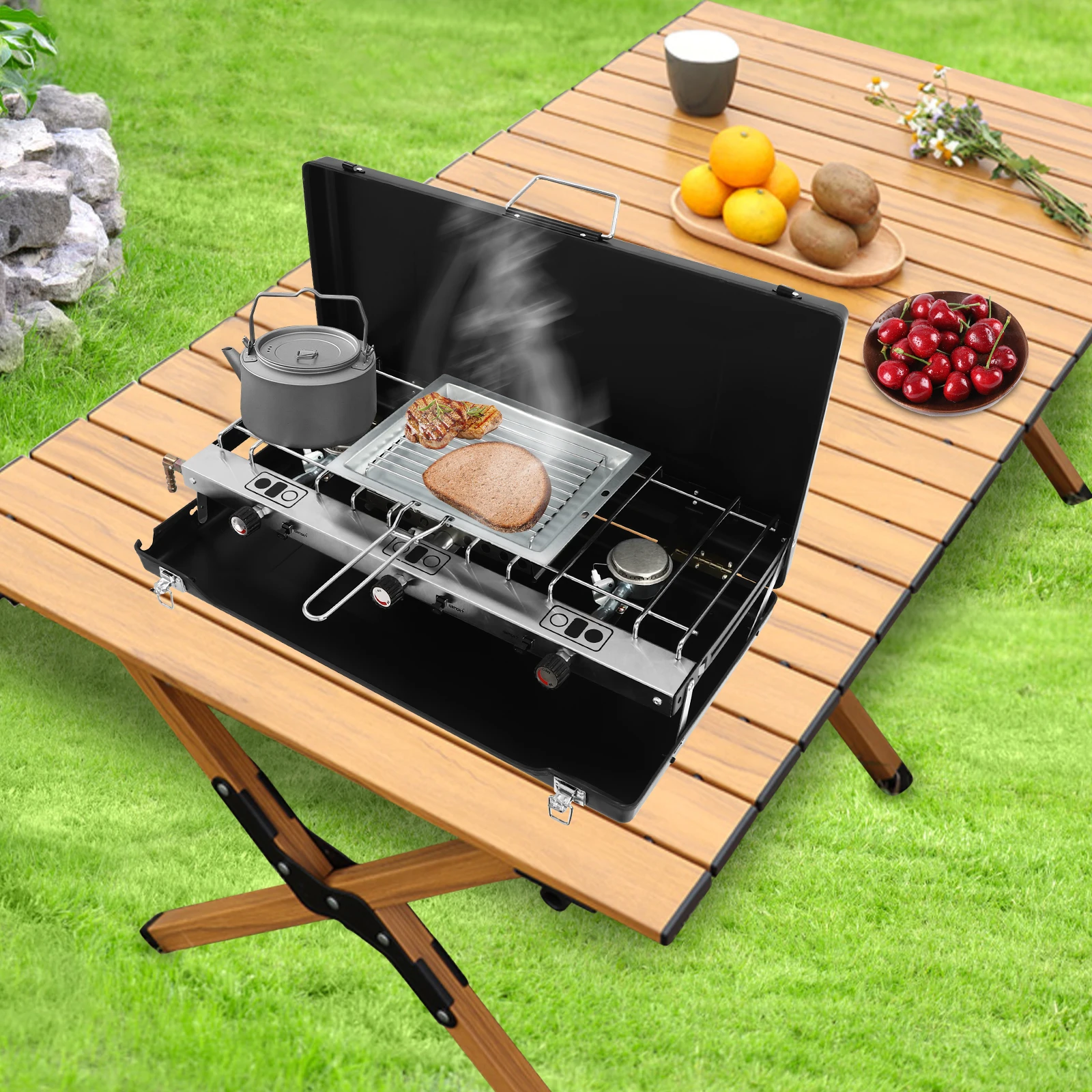 Camping Stove Portable Grill 3-burner 5