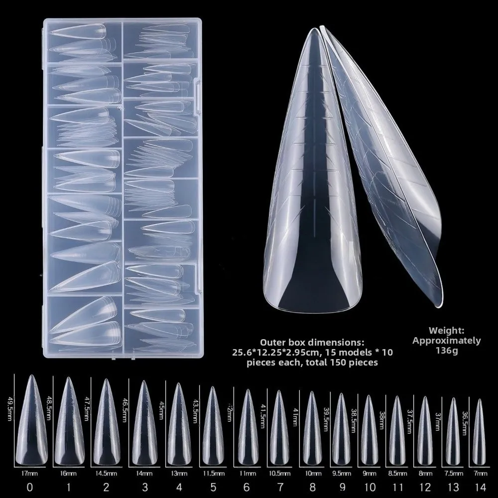 150pcs Coffin Shape Sandwich Nail Forms with Auxiliary Line Almond Shape Double-Sided Fake Nails Clear Extension Natural Clear