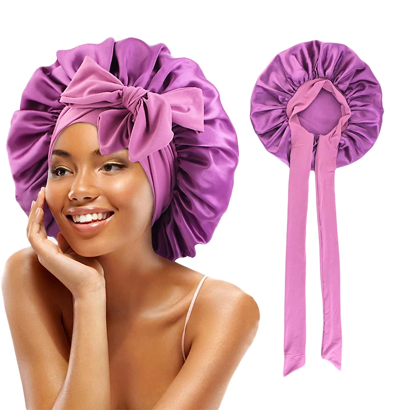 New Extra Large Women Satin Night Sleeping Cap  with Head Tie Lace-up Shower Cap Hair Bonnet for Sleeping Shower Cap Adjustable large sleeping bag