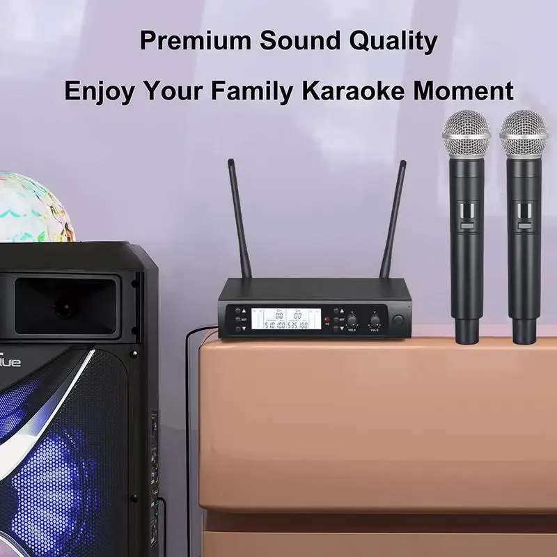 

Wireless Microphone UHF Metal Cordless Handheld Mic System With Noise Reduction UHF Metal Handheld Mic System Portable Double